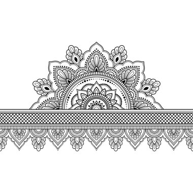 Tasarım için mandala ve çiçek ile dikişsiz sınırları, kına, Mehndi ve dövme uygulaması. Etnik oryantal tarzda dekoratif desen. Doodle süsü. Anahat el çizimvektör illüstrasyon.