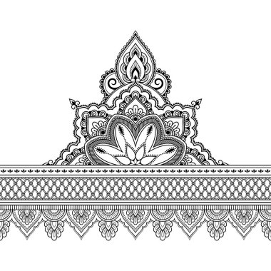 Tasarım için mandala ve çiçek ile dikişsiz sınırları, kına, Mehndi ve dövme uygulaması. Etnik oryantal tarzda dekoratif desen. Doodle süsü. Anahat el çizimvektör illüstrasyon.
