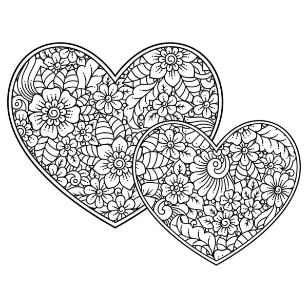Modèle Fleur Mehndi Forme Coeur Pour Dessin Henné Tatouage Décoration — Image vectorielle