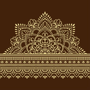 Tasarım için mandala ve çiçek ile dikişsiz sınırları, kına, Mehndi ve dövme uygulaması. Etnik oryantal tarzda dekoratif desen. Doodle süsü. Anahat el çizimvektör illüstrasyon.