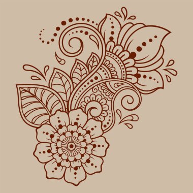 Kına çizimi ve dövme için Mehndi çiçek deseni. Etnik doğuya özgü dekorasyon, Hint tarzı. Karalama süsü. El çizimi vektör illüstrasyonu.