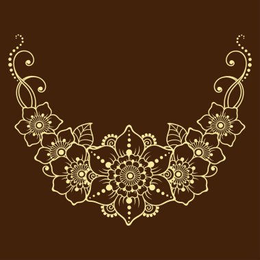 Kına çizimi ve dövme için Mehndi çiçek deseni. Etnik doğuya özgü dekorasyon, Hint tarzı. Karalama süsü. El çizimi vektör illüstrasyonu.