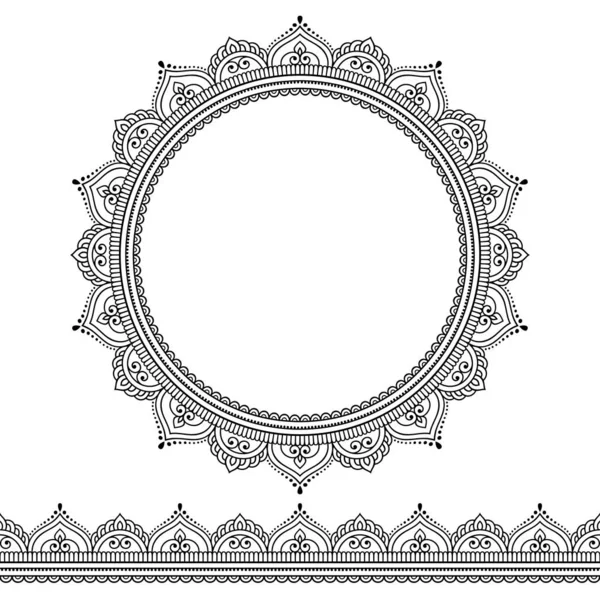 Set Seamless Borders Circular Ornament Form Frame Design Application Henna — Stock Vector