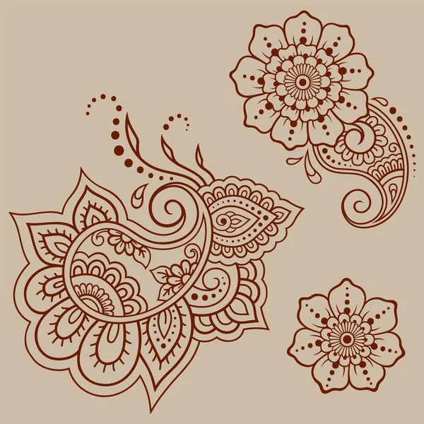 Set Mehndi Flower Pattern Henna Drawing Tattoo Decoration Ethnic Oriental — Stock Vector