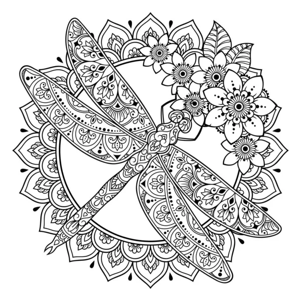Yusufçuk Kına Mehndi Dövme Dekorasyon Için Çiçek Ile Mandala Şeklinde — Stok Vektör