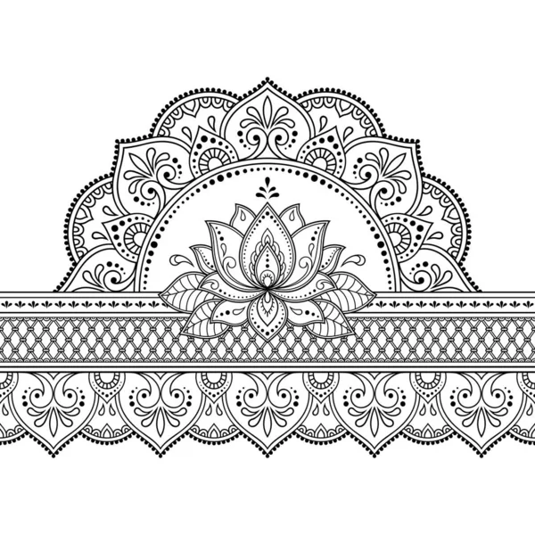 Tasarım için mandala ve Lotus çiçek ile dikişsiz sınırları, kına, Mehndi ve dövme uygulaması. Etnik oryantal tarzda dekoratif desen. Doodle süsü. Anahat el çizimvektör illüstrasyon.