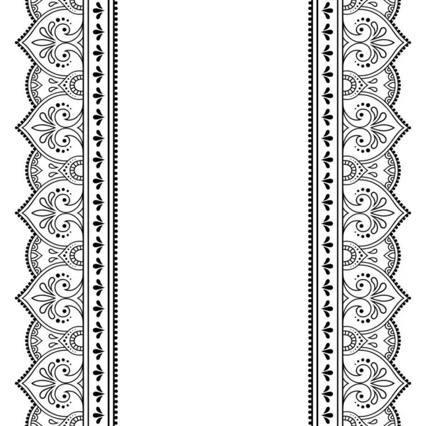 Набор Бесшовных Пограничных Орнаментов Дизайна Рисунок Хенны Мехнди Татуировка Декоративный — стоковый вектор