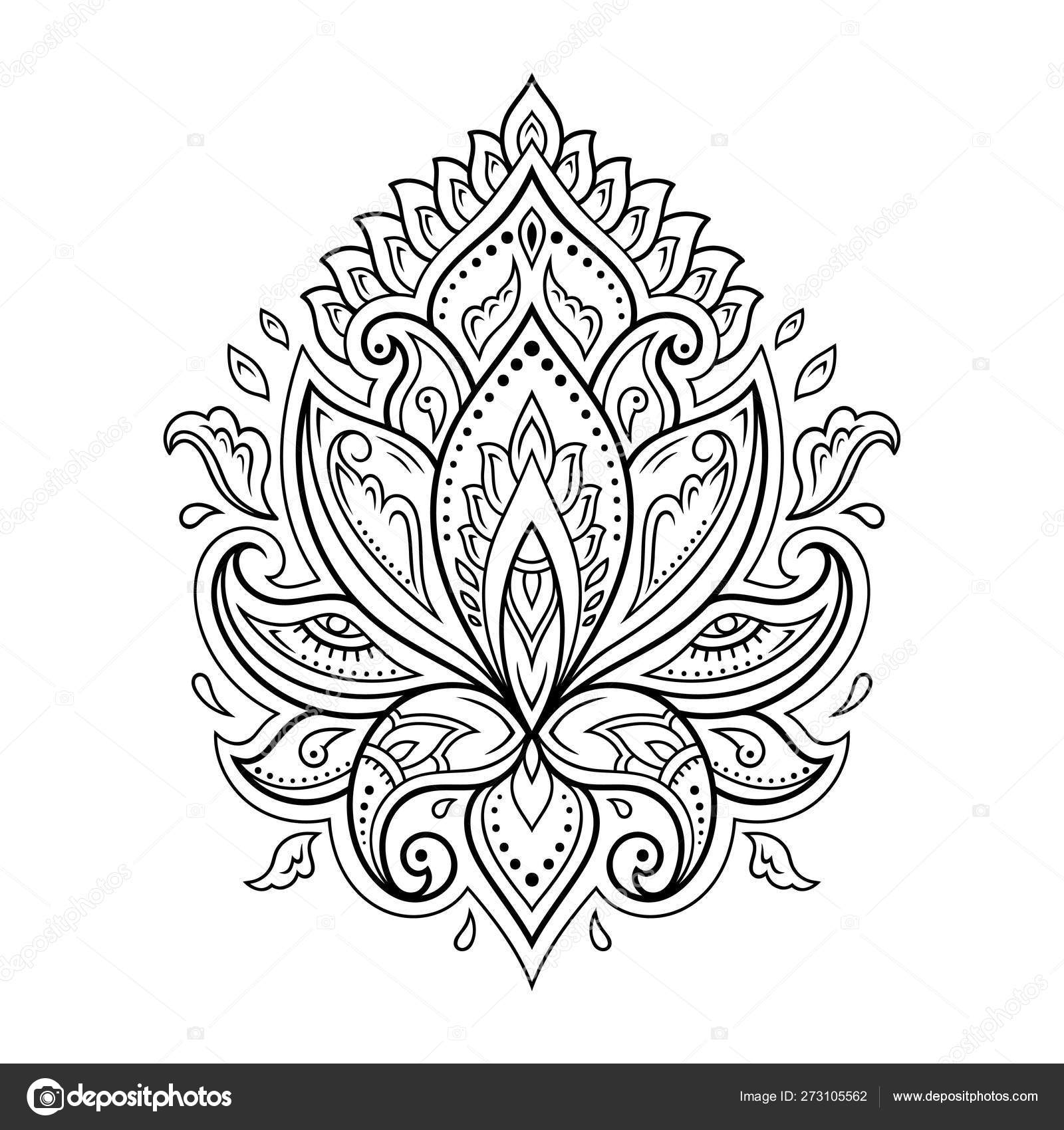 Lotus Mehndi Flower Pattern Henna Drawing Tattoo Decoration Oriental Indian  Stock Vector by ©rugame.tera.gmail.com 273105562, image size:1600x1700