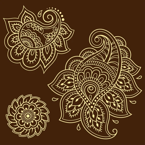 Állítsa Mehndi Virág Minta Henna Rajz Tetoválás Dekoráció Etnikai Keleti — Stock Vector