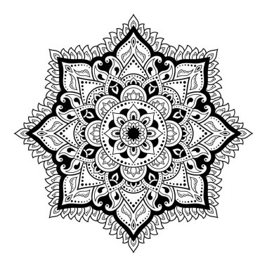 Kına, Mehndi, dövme ve dekorasyon için çiçekli dairesel desen. Etnik doğu tarzında dekoratif süs. Çizim el çizimi vektör illüstrasyonuName.