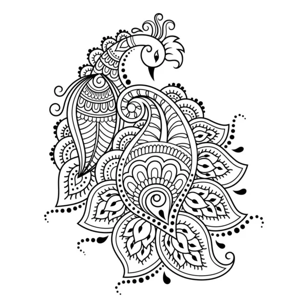 Padrão Flor Mehndi Com Pavão Para Desenho Tatuagem Henna Decoração — Vetor de Stock