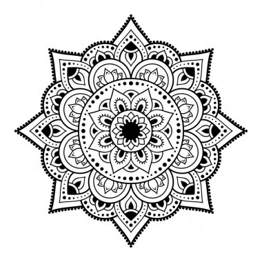 Kına, Mehndi, dövme ve dekorasyon için çiçekli dairesel desen. Etnik doğu tarzında dekoratif süs. Çizim el çizimi vektör illüstrasyonuName.