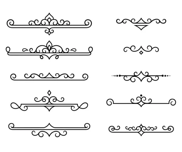 Divisores Decorativos Caligráficos Conjunto Elementos Design Texto Retrô Cachos Molduras — Vetor de Stock