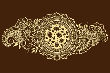 Kına çizimi ve dövme için nilüfer çiçeği deseni. Doğu tarzı dekorasyon, Hint tarzı. Karalama süsü. El çizimi vektör illüstrasyonu.