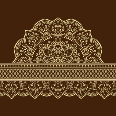 Tasarım, kına, Mehndi ve dövme için mandala ile kusursuz sınırlar. Etnik oryantal ve Hint tarzında dekoratif desen. Karalama süsü. El çizimi vektör illüstrasyonu.