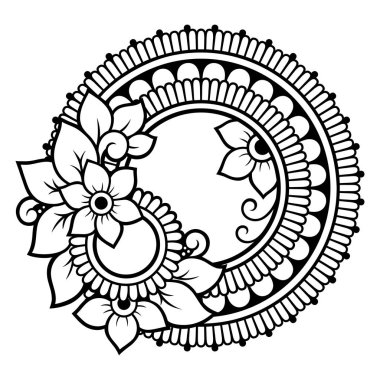 Kına, Mehndi, dövme ve dekorasyon için çiçekli dairesel desen. Etnik doğu tarzında dekoratif süs. Çizim el çizimi vektör illüstrasyonuName.