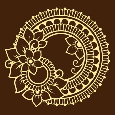 Kına, Mehndi, dövme ve dekorasyon için çiçekli dairesel desen. Etnik doğu tarzında dekoratif süs. Çizim el çizimi vektör illüstrasyonuName.
