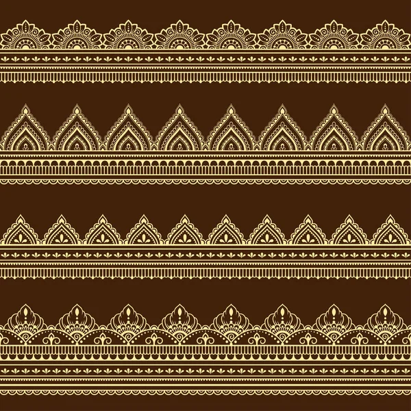 Patrón Bordes Sin Costuras Para Mehndi Dibujo Tatuaje Henna Decoración — Vector de stock