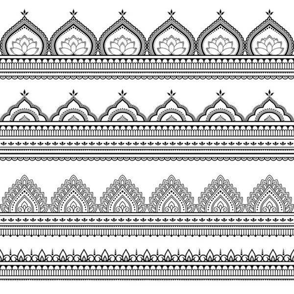 Seamless Borders Pattern Mehndi Henna Drawing Tattoo Decoration Ethnic Oriental — Stock Vector