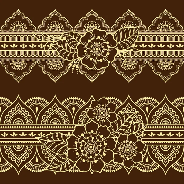 Set Seamless Borders Pattern Mehndi Flower Henna Drawing Tattoo Decoration — Stock Vector