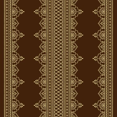 Mehndi, Kına çizimve dövme için dikişsiz sınır desen. Etnik oryantal, Hint tarzı dekorasyon. Doodle süsü. Anahat el çizimvektör illüstrasyon.