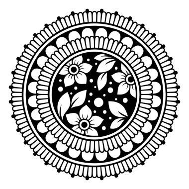 Kına, Mehndi, dövme ve dekorasyon için çiçekli dairesel desen. Etnik doğu tarzında dekoratif süs. Çizim el çizimi vektör illüstrasyonuName.