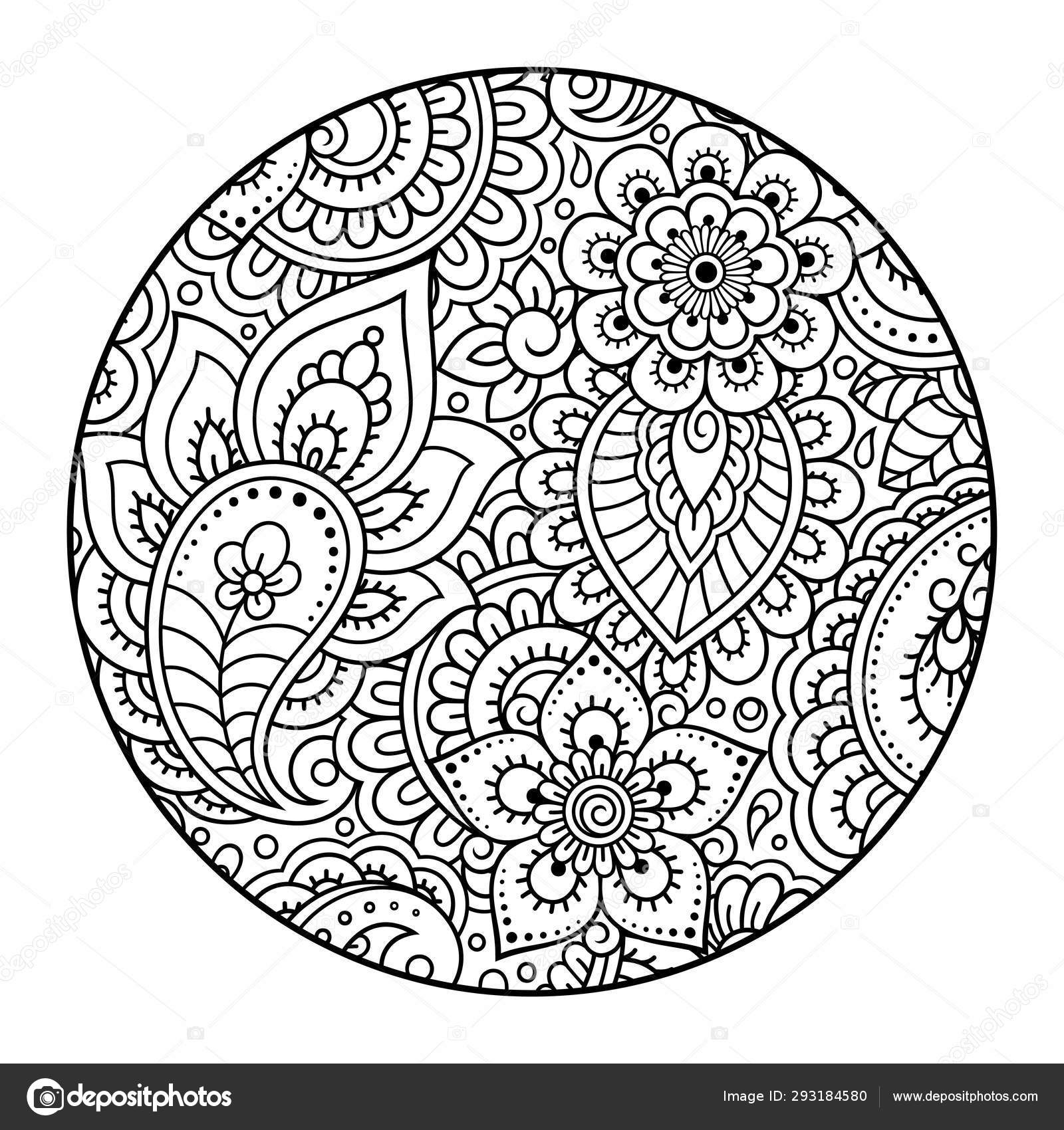 Outline Floral Pattern Coloring Book Page Antistress Coloring