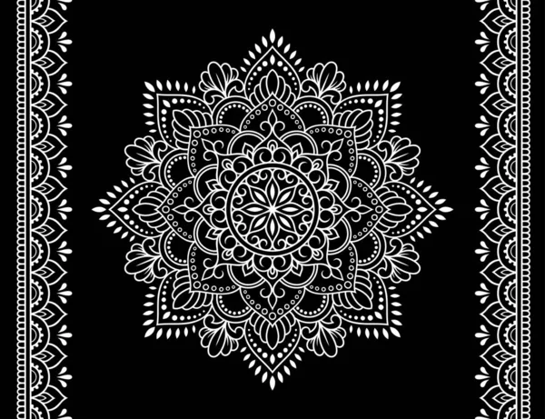 Set Mandala Pattern Seamless Border Henna Drawing Tattoo Decoration Ethnic — Stock Vector