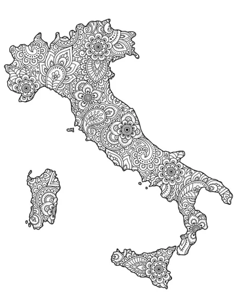 Contour Map Italy Filled Highly Detailed Floral Pattern Floral Ornament — Stock Vector