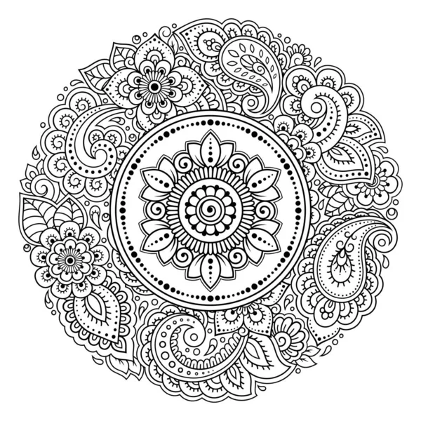 Patrón Circular Forma Mandala Con Flor Para Henna Mehndi Tatuaje — Vector de stock