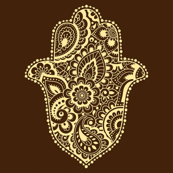 Hamsa Mão Desenhada Símbolo Com Flor Padrão Decorativo Estilo Oriental — Vetor de Stock