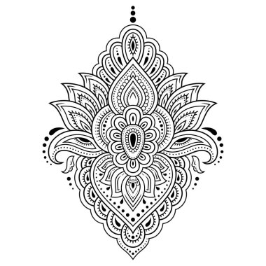 Kına çizimi ve dövme için nilüfer çiçeği deseni. Doğu tarzı dekorasyon, Hint tarzı. Karalama süsü. El çizimi vektör illüstrasyonu.