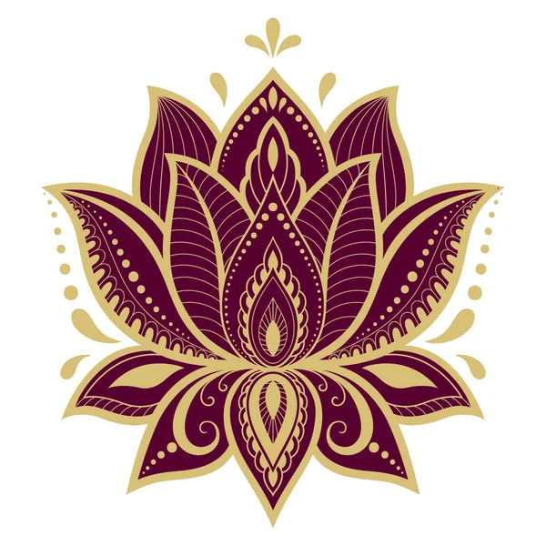 Colorato Motivo Floreale Disegno Mehndi Henna Simbolo Del Loto Disegnato — Vettoriale Stock