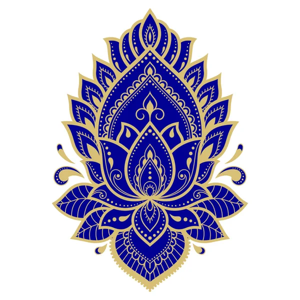 Patrón Floral Colorido Para Dibujo Mehndi Henna Símbolo Loto Dibujado — Archivo Imágenes Vectoriales
