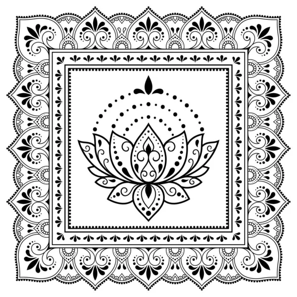 Kvadratiskt Mönster Form Mandala Med Lotus Blomma För Henna Mehndi — Stock vektor