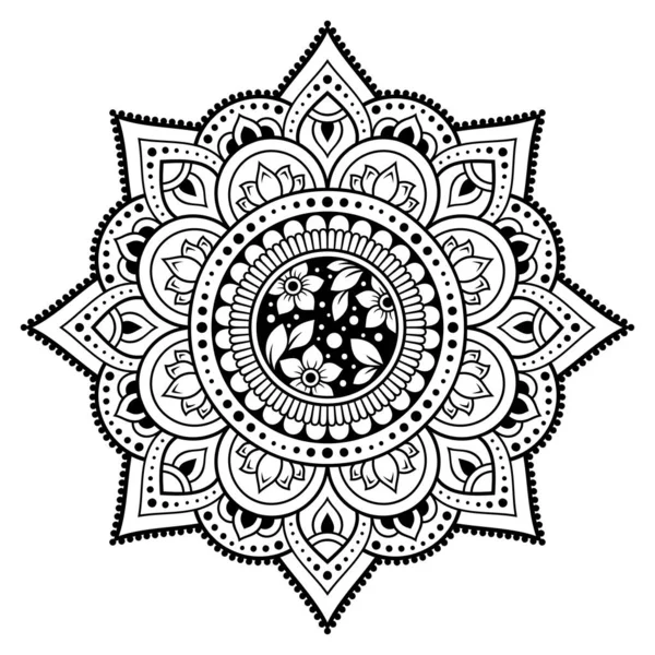 Kına, Mehndi, dövme ve dekorasyon için çiçekli dairesel desen. Etnik doğu tarzında dekoratif süs. Çizim el çizimi vektör illüstrasyonuName.
