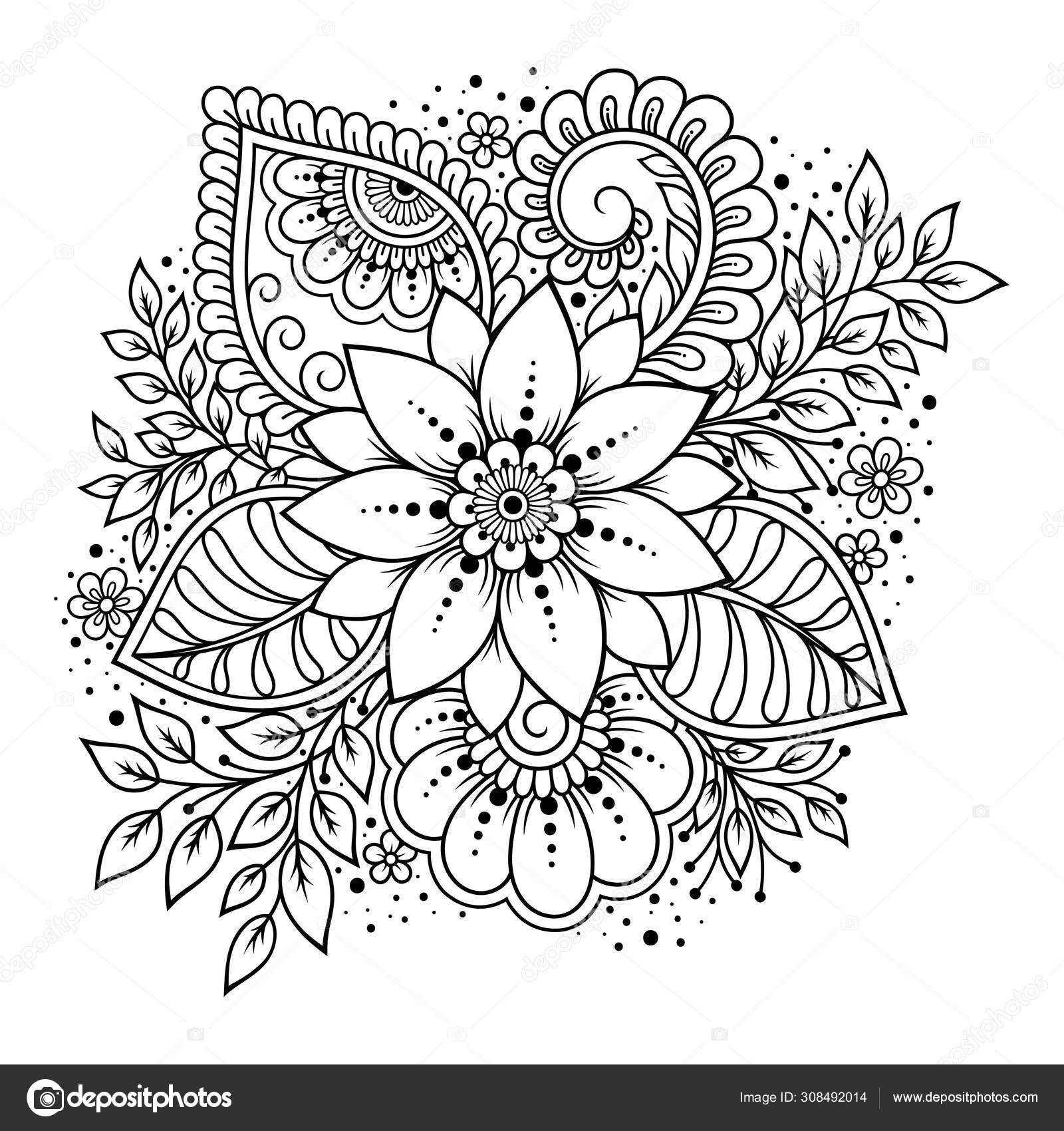 Set Of Mehndi Flower Pattern For Henna Drawing And Tattoo. Decoration In  Ethnic Oriental, Indian Style. Doodle Ornament. Outline Hand Draw Vector  Illustration. Royalty Free SVG, Cliparts, Vectors, and Stock Illustration.  Image