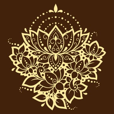 Kına çizimi ve dövme için nilüfer çiçeği deseni. Doğu tarzı dekorasyon, Hint tarzı. Karalama süsü. El çizimi vektör illüstrasyonu.