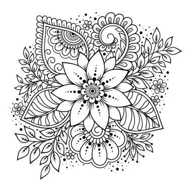 Kına çizimi ve dövme için Mehndi çiçek deseni. Etnik doğuya özgü dekorasyon, Hint tarzı. Karalama süsü. El çizimi vektör illüstrasyonu.