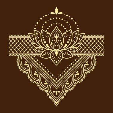 Kına çizimi ve dövme için nilüfer çiçeği deseni. Doğu tarzı dekorasyon, Hint tarzı. Karalama süsü. El çizimi vektör illüstrasyonu.