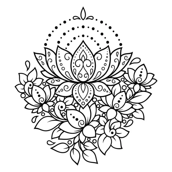 Lotus Mehndi Patrón Flores Para Dibujo Tatuaje Henna Decoración Estilo — Vector de stock