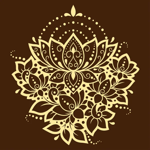 Lotus Mehndi Квітка Візерунка Малюнка Генни Татуювання Прикраса Східного Індійського — стоковий вектор