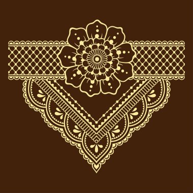 Kına çizimi ve dövme için Mehndi çiçek deseni. Etnik doğuya özgü dekorasyon, Hint tarzı. Karalama süsü. El çizimi vektör illüstrasyonu.