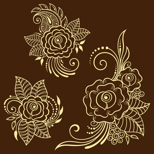 Conjunto Padrão Flor Mehndi Para Desenho Tatuagem Henna Decoração Estilo —  Vetores de Stock