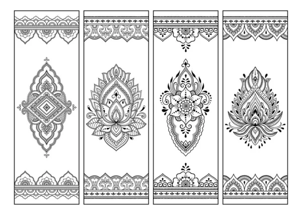 Печатная Закладка Книги Раскраска Набор Черно Белых Этикеток Цветочными Узорами — стоковый вектор