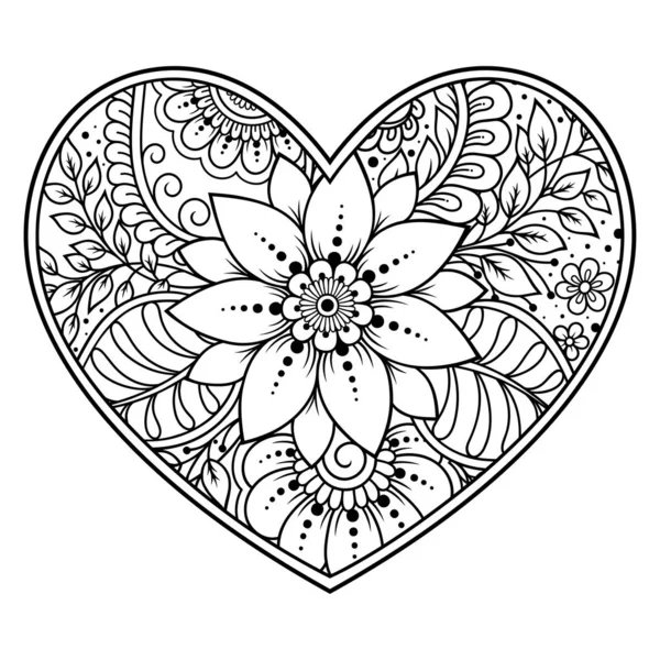 Patrón Flores Mehndi Forma Corazón Para Dibujo Tatuaje Henna Decoración — Archivo Imágenes Vectoriales