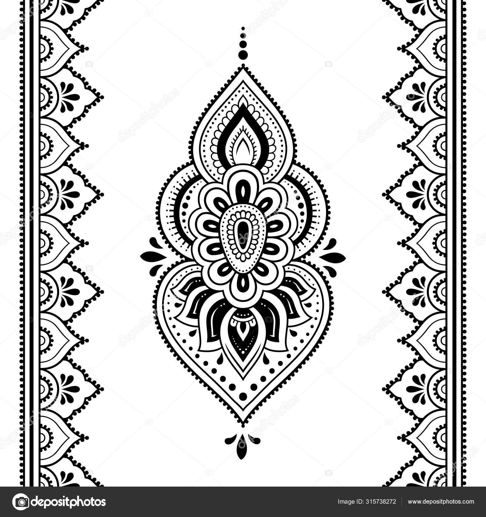 ヘンディ蓮の花とヘナの描画と入れ墨のためのボーダーのシームレスなパターン エスニックオリエンタル インドスタイルの装飾落書き装飾 アウトラインハンドドローベクトルイラスト ストックベクター C Rugame Tera Gmail Com