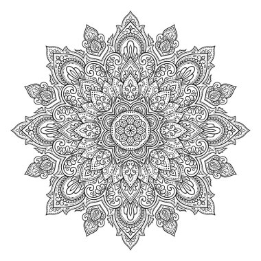 Kına, Mehndi, dövme ve dekorasyon için çiçekli dairesel desen. Etnik doğu tarzında dekoratif süs. Çizim el çizimi vektör illüstrasyonuName.