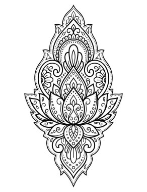 Kına çizimi ve dövme için nilüfer çiçeği deseni. Doğu tarzı dekorasyon, Hint tarzı. Karalama süsü. El çizimi vektör illüstrasyonu.