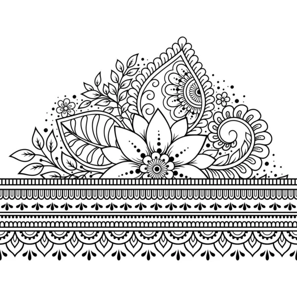 Henna図面やタトゥーのためのMehndi花とシームレスな境界パターン 民族東洋 インドスタイルの装飾 ドアの飾りだ 概要手描きベクトルイラスト — ストックベクタ